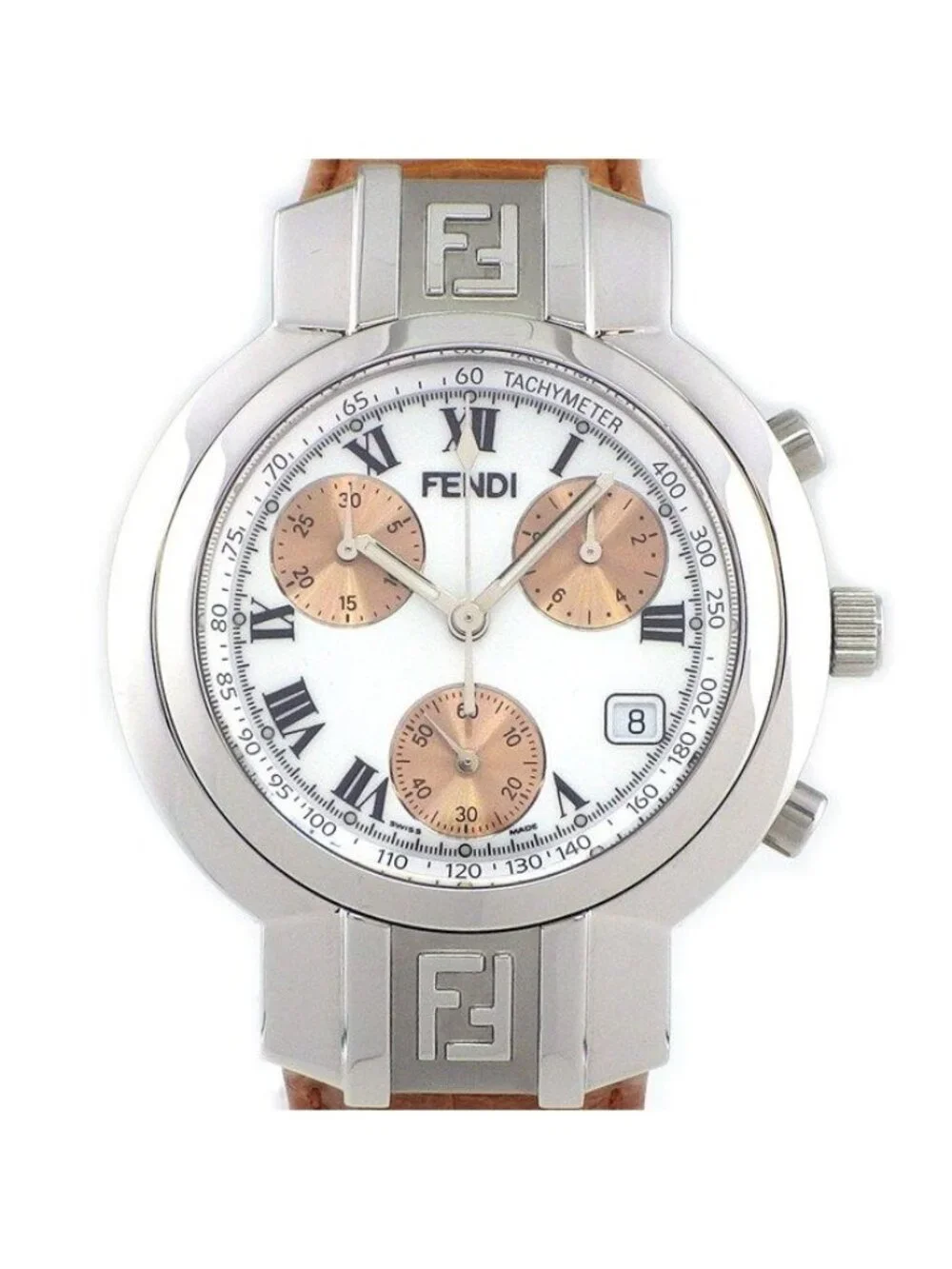 Fendi Watch Orologi White Dial Date Chronograph Tachymeter Small Seconds